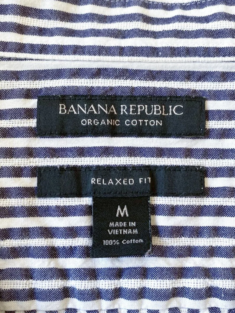 Banana Republic Mens M Short Sleeve Organic Cotton Seersucker Relaxed Fit Shirt